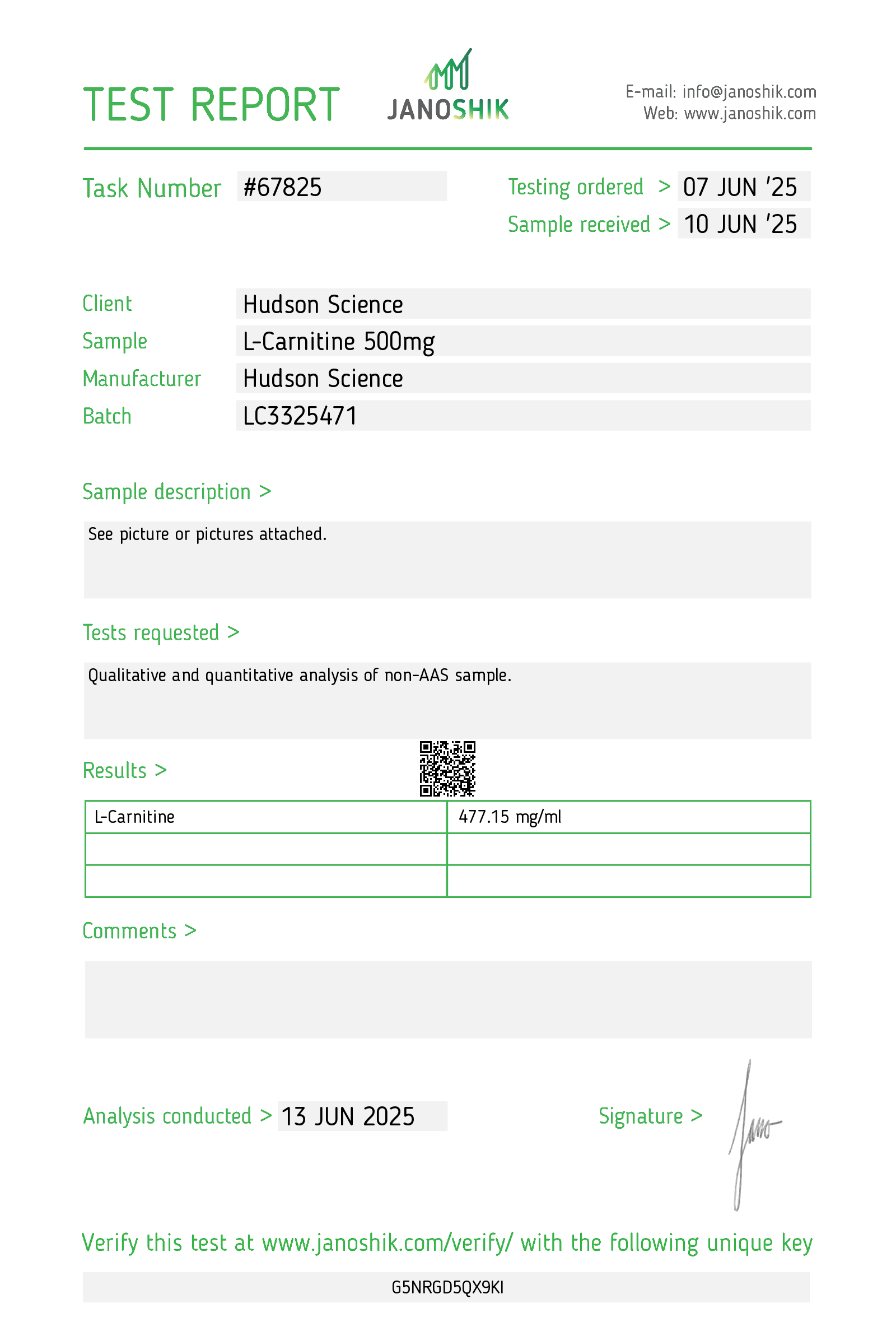 L-Carnitine 500mg/mL 30mL - (Certificate of Analysis, Second Image) - Image 2