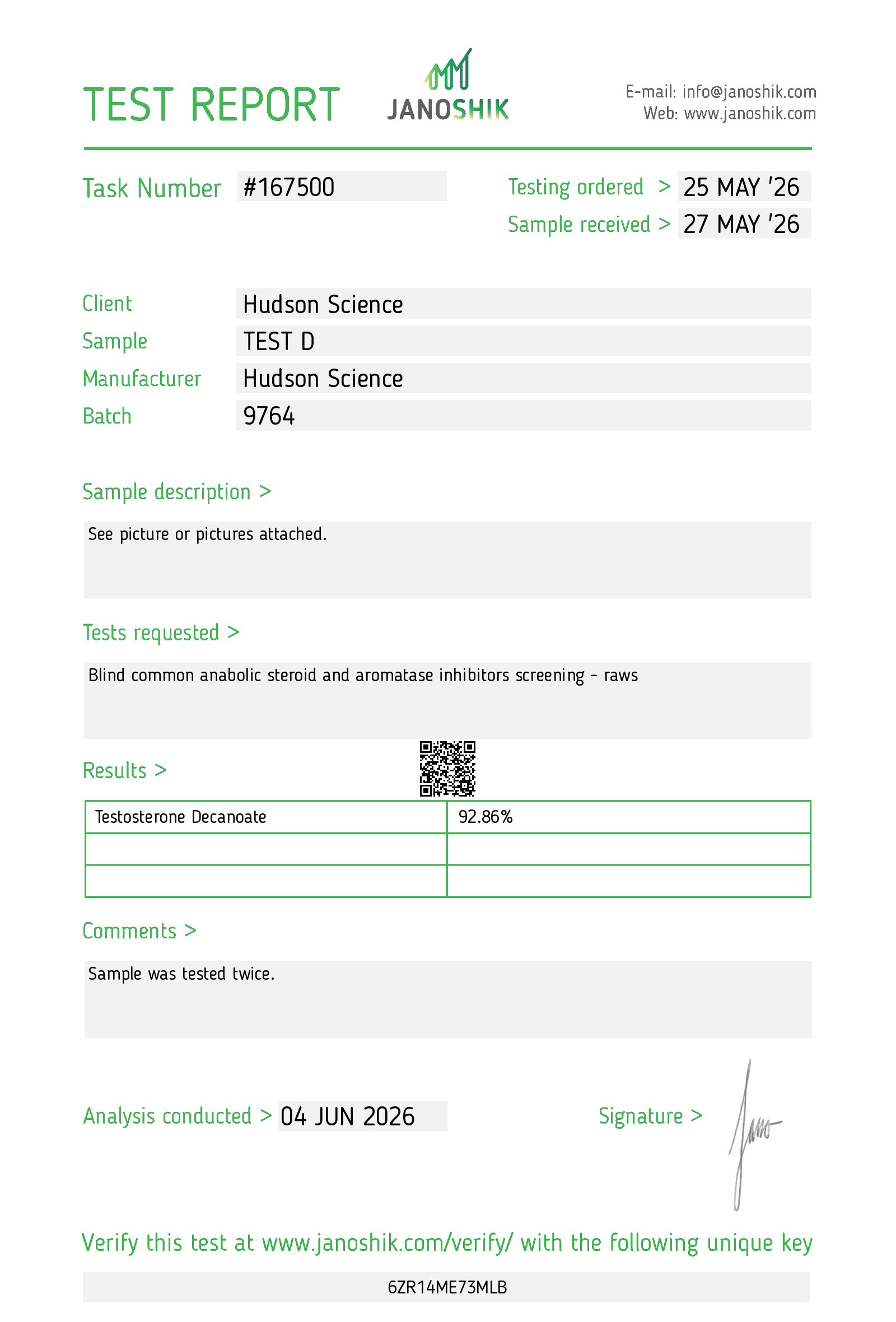 TEST D 250 - TESTOSTERONE DECANOATE 250MG/ML - ( Certificate of analysis, second image) - Image 3